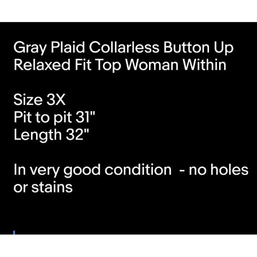 Gray Plaid Collarless Button Up Relaxed Fit Top Woman Within 3X - Picture 7 of 7